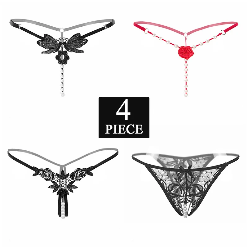 

4 шт. String; Женские босоножки; Пикантные кружевные трусики с жемчужинами трусы Для женщин белье пикантная обувь порно с низкой посадкой стрин...