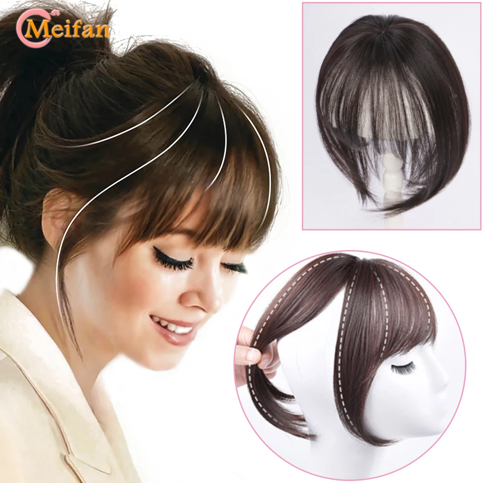 

MEIFAN Top Hair Pieces with Air Bangs Clip in Hair Bangs Fringe Invisible Seamless Lifelike Synthetic Natural Bangs Hairpieces