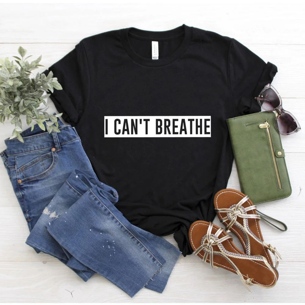 

I Can't Breathe Letter Printed T Shirt Women Black Lives Matter Slogan T-shirt 100% Cotton Short Sleeve BLM Tops Graphic Tees