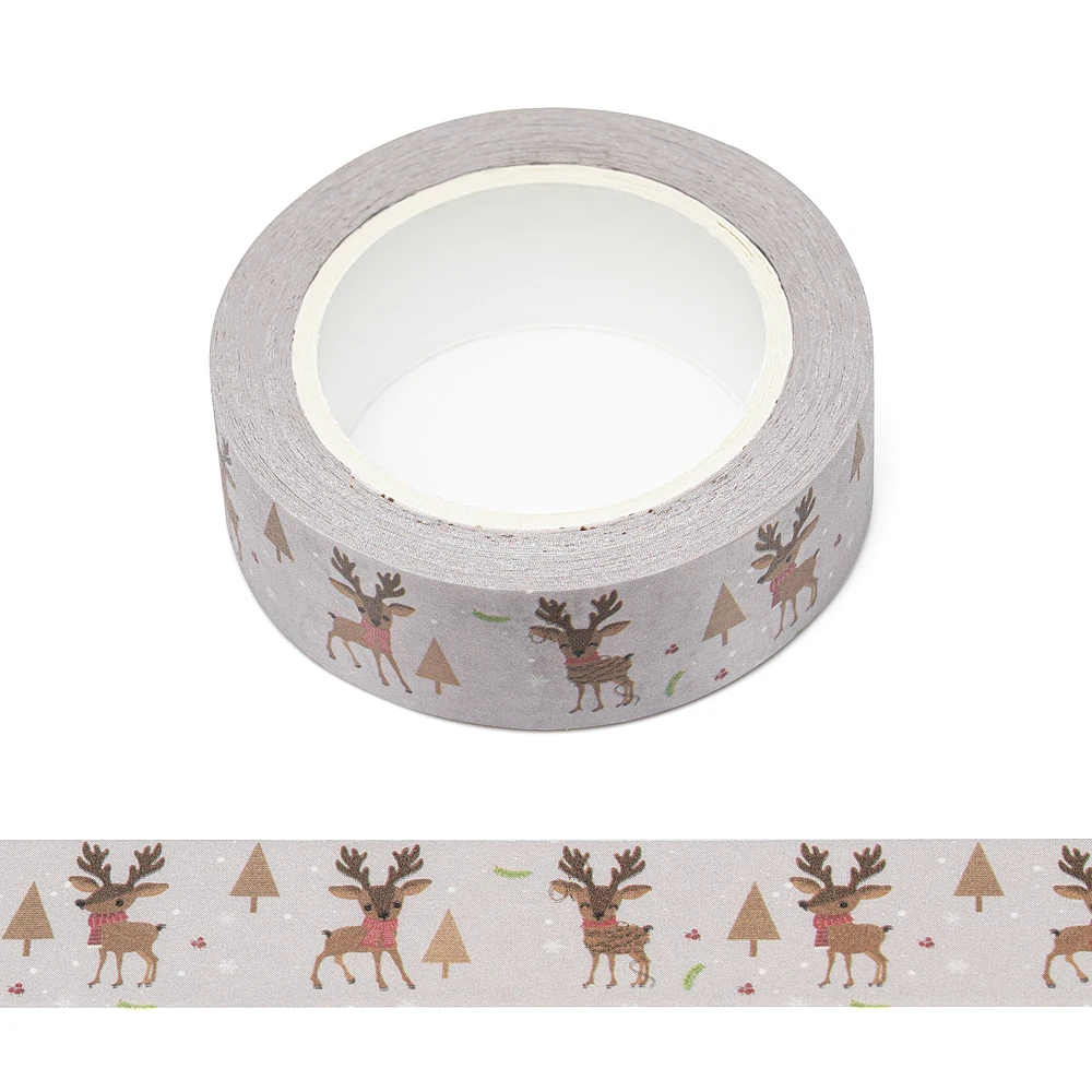 

NEW 1PC 15mm x 10m Christmas elk Trees Snow Scrapbook Paper Masking Adhesive Washi Tape set designer mask office supplies