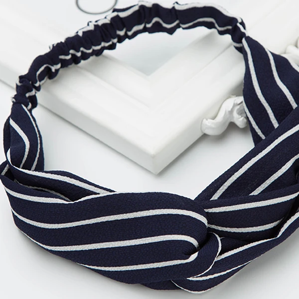 Модный узелок на голову турбан эластичная ободок для волос головной платок аксессуары для женщин и девочек полосатый головной убор темно-синий.