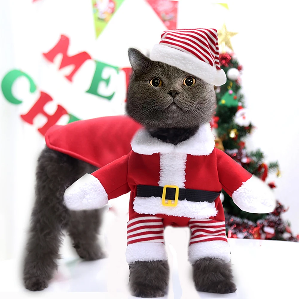 Размер: XS - 7XL кошка собака Санта косплей костюм теплая зима щенок котенок красный