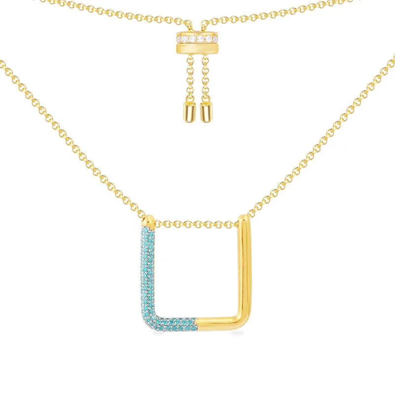 SLJELY Fashion 100% Real 925 Sterling Silver Lagoon Blue Zircon Square Geometric Pendant Necklace Adjustable Chain Women Jewelry | Украшения