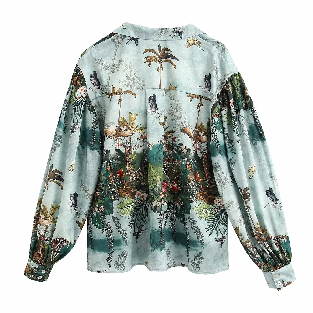 Женская винтажная блузка с принтом животных и леса модные рубашки отложным