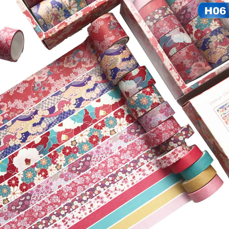 

12 pcs/set Flower Plant Washi Tape Solid Color Masking Tape Decorative Adhesive Tape Sticker Scrapbooking Diary Stationery