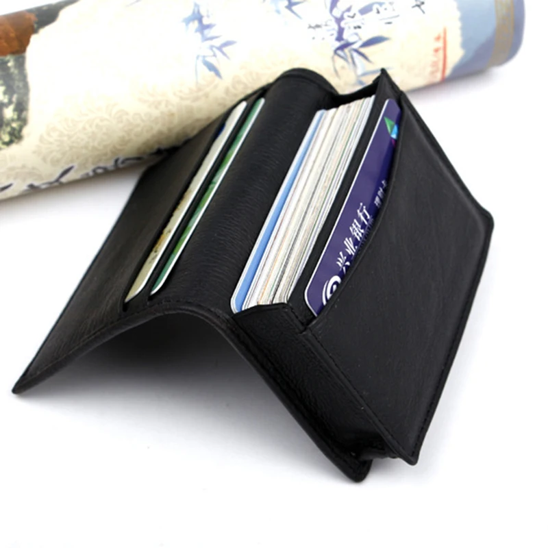 

ID Business Cards Holder Wallet Case Expandable Black Leather Card Holders 2019 Men Black Leather Credit Card