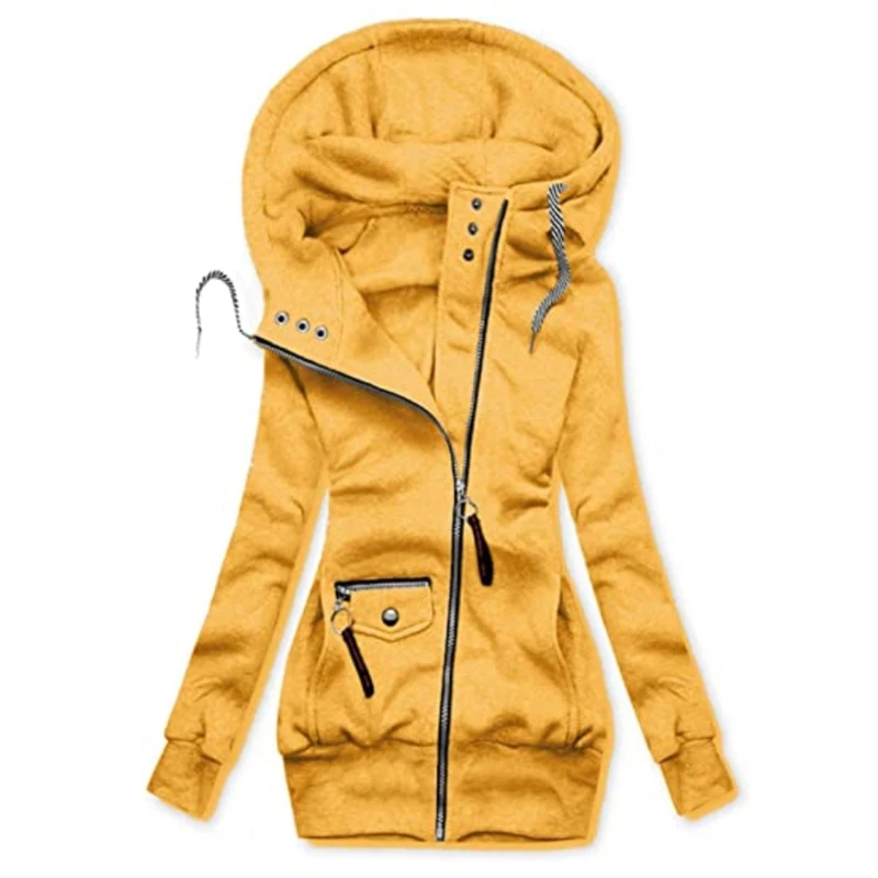

Women Long Sleeve Hoodie Jacket Solid Turtleneck Drawstring Zip Sweatshirt Coat J78E