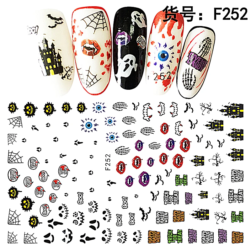 10PCS Halloween Series Scary Demon Pumpkin Head Vampire Pattern Wizard Hat Nail Sticker Nail Slider Decoration Beauty Tool