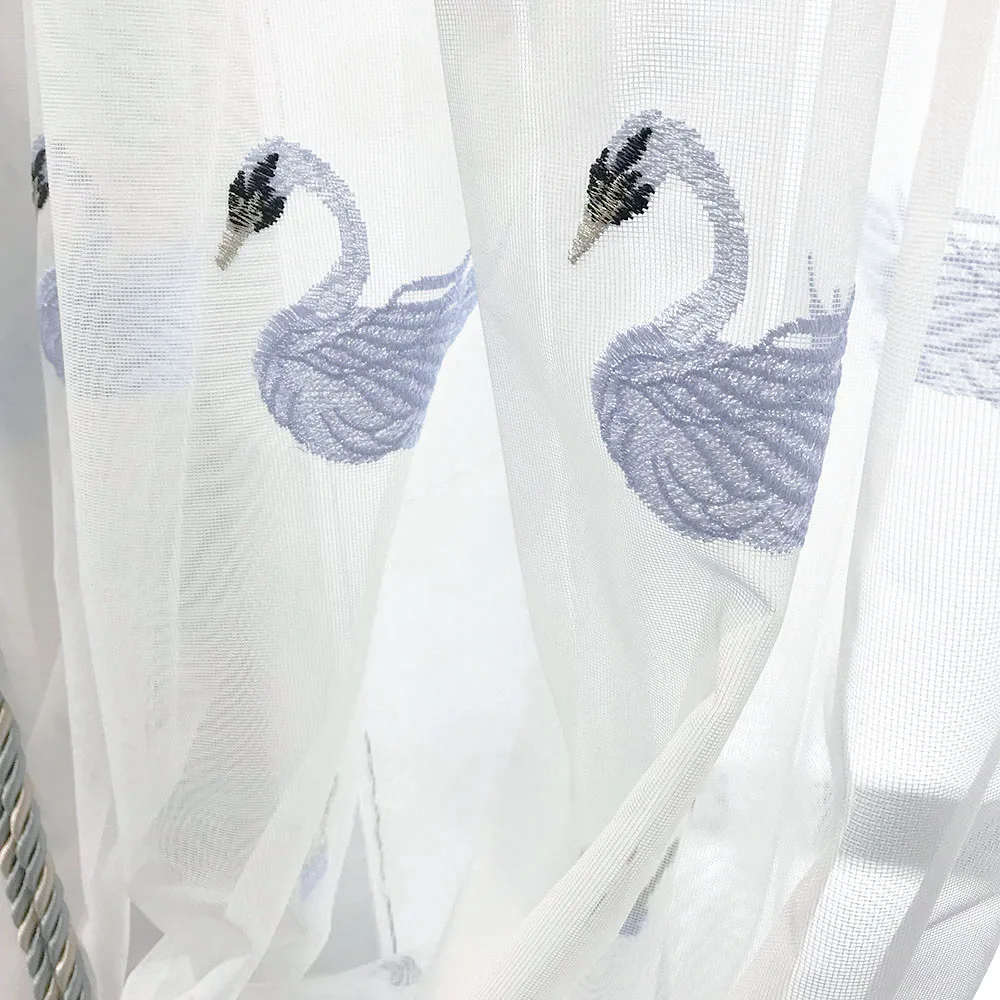 Отделка Тюль отвесная вуаль шторы для гостиной окно экран Лебедь вышивка розовый