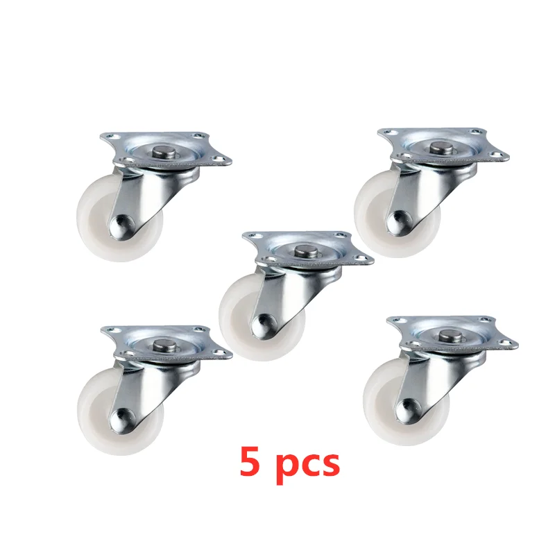 

5 Pcs/Lot 1 Inch Flat Universal Swivel Caster Light White PP Wheel Diameter 25mm Nylon Roller Supermarket Shopping Basket