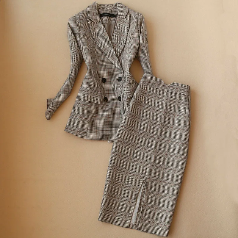 Зимний высококачественный Женский костюм с юбкой комплект из двух предметов в