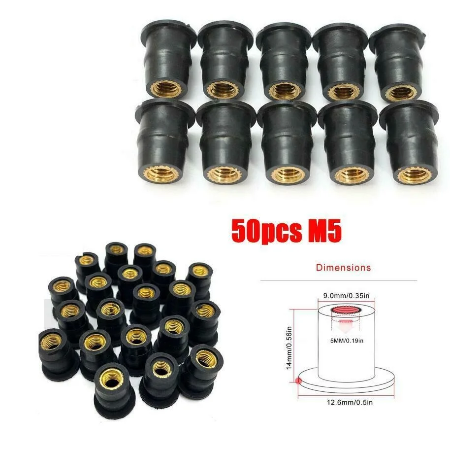

50PCS Motocycle Bike ATV M5 Rubber Brass Well Nut Windscreen Fairing Wellnuts