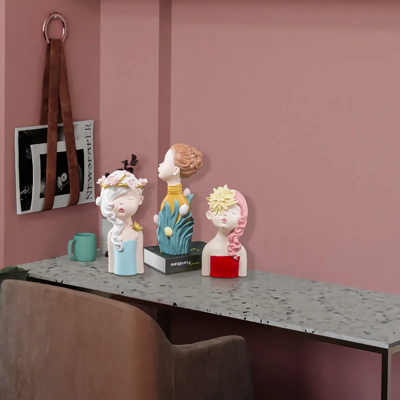 EUROPEAN CREATIVE RESIN GIRL STATUES DECORATION HOME BEDROOM DESK FIGURINES CRAFTS LIVINGROOM TABLE SCULPTURE ORNAMENTS ART | Дом и сад