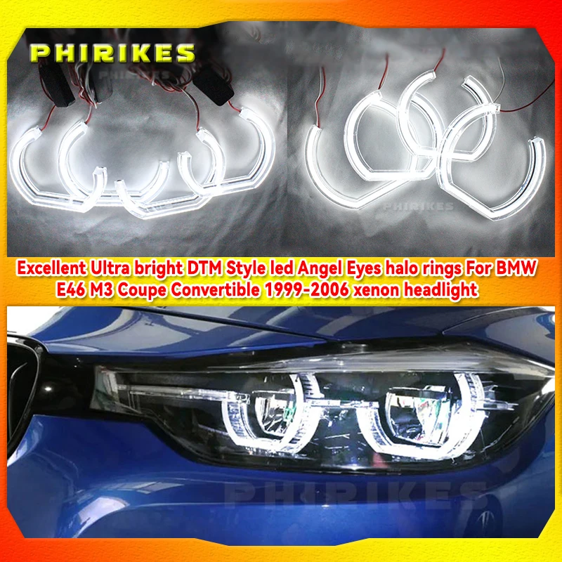 

Excellent Ultra bright DTM Style led Angel Eyes halo rings For BMW E46 M3 Coupe Convertible 1999-2006 xenon headlight