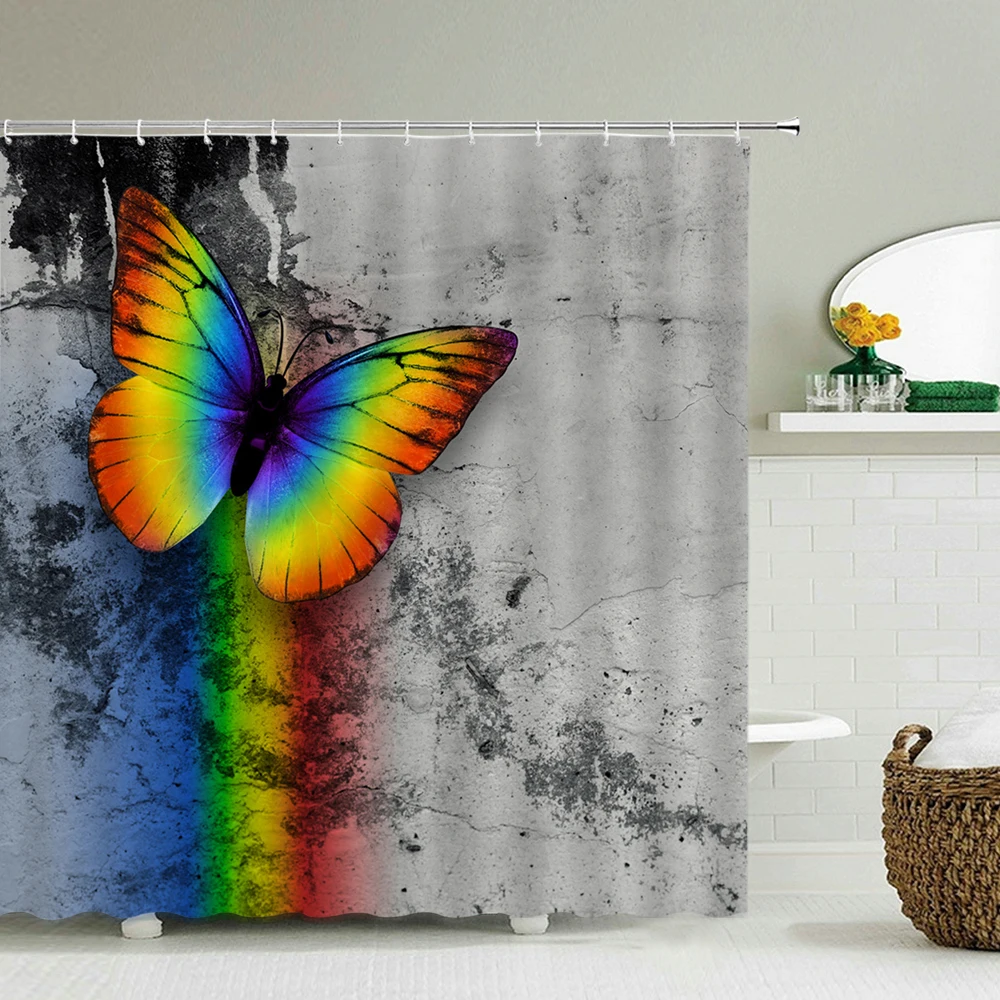 

3D Printed Beautiful Butterfly Shower Curtains Waterproof Fabric Curtains for Bathroom Decorate with Hooks Bath Screens