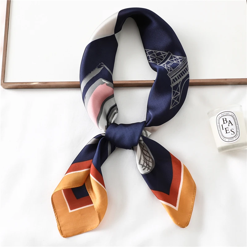 

2020 New Luxury Women Silk Neck Scarf Shawls Hair Wraps Lady Square Foulard Kerchief Print Bag Scarves Pashmina Female Bandana
