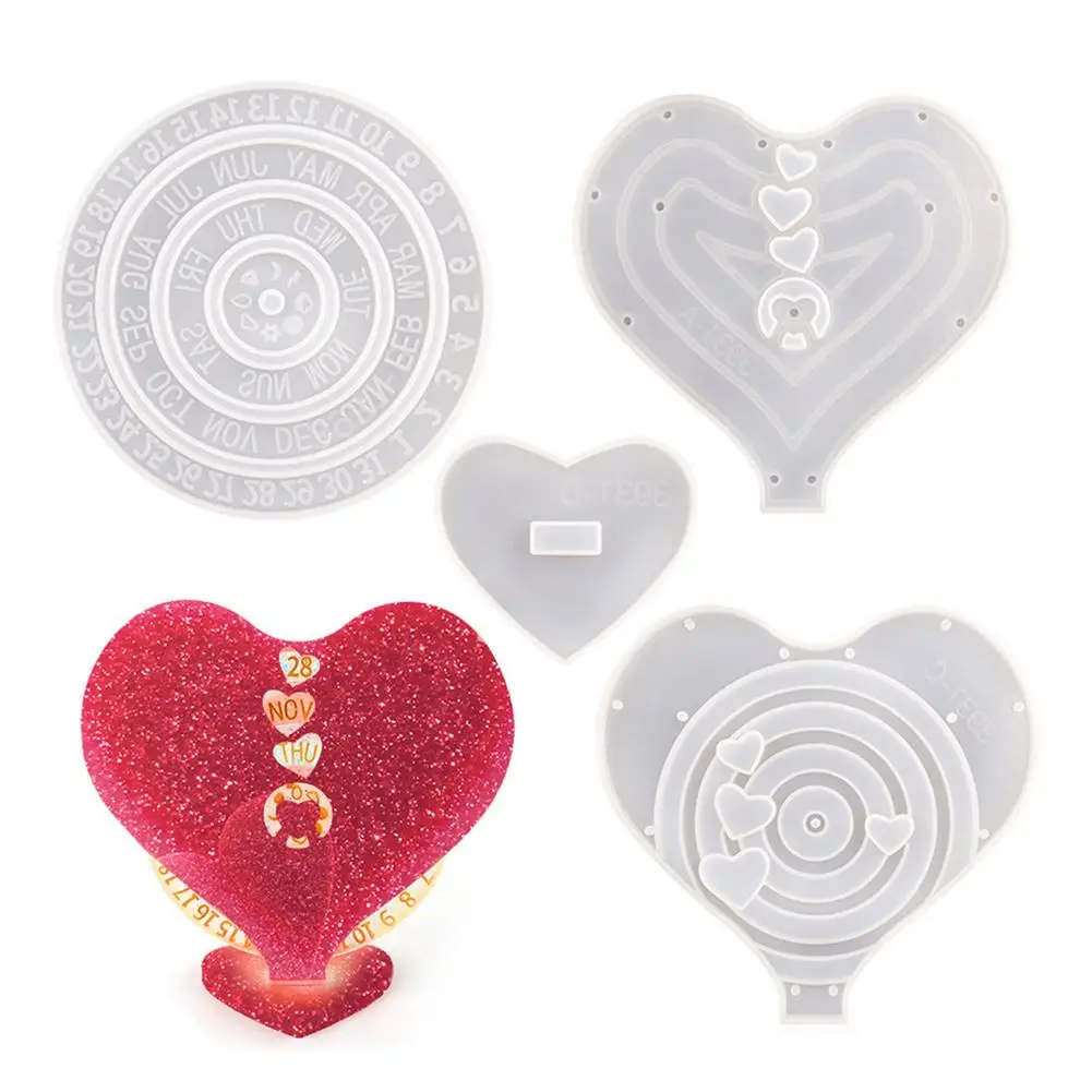 

Epoxy Heart Calendar Moulds DIY Heart Calendar Silicone Mould Perpetual Resin Mould For Handicrafts Wall Home Office Decor