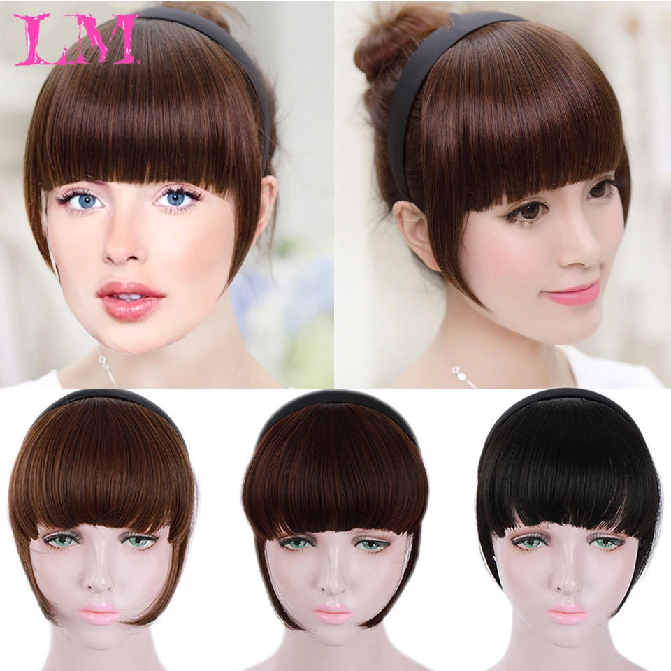 

LM Heat Resistant Synthetic Hair Neat Fringe With Braids Blunt Bangs Extension Hairpieces Headbands Clip in Fringe Blunt Bangs