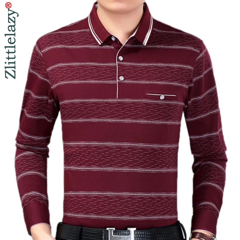Мужская Повседневная рубашка поло в полоску с длинным рукавом|Поло| |