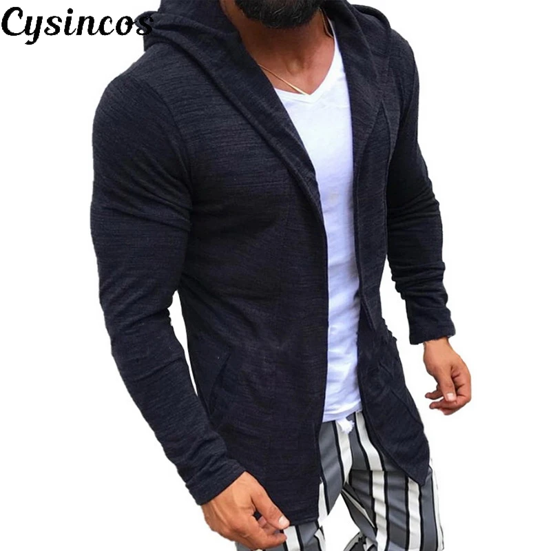 CYSINCOS мужской длинный кардиган с открытой передней драпировкой свитер капюшоном