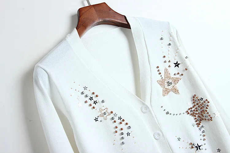 Роскошный кардиган с вышивкой бисером женский свитер весна 2019 Новый однобортный