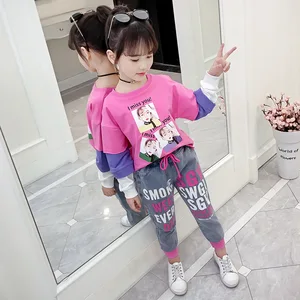 Одежда для девочек-подростков весенне-осенние модные детские топы с длинными рукавами + джинсовые штаны костюм из 2 предметов Детский костюм, одежда для детей 10-12 лет