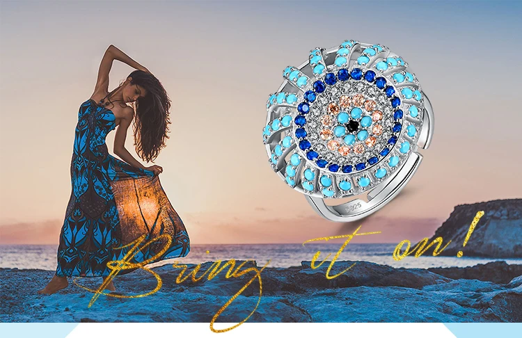 JewelryPalace богемный Boho черный и синяя шпинель Синий Nano искусственная бирюза подсолнечника коктейльное кольцо из стерлингового серебра 925