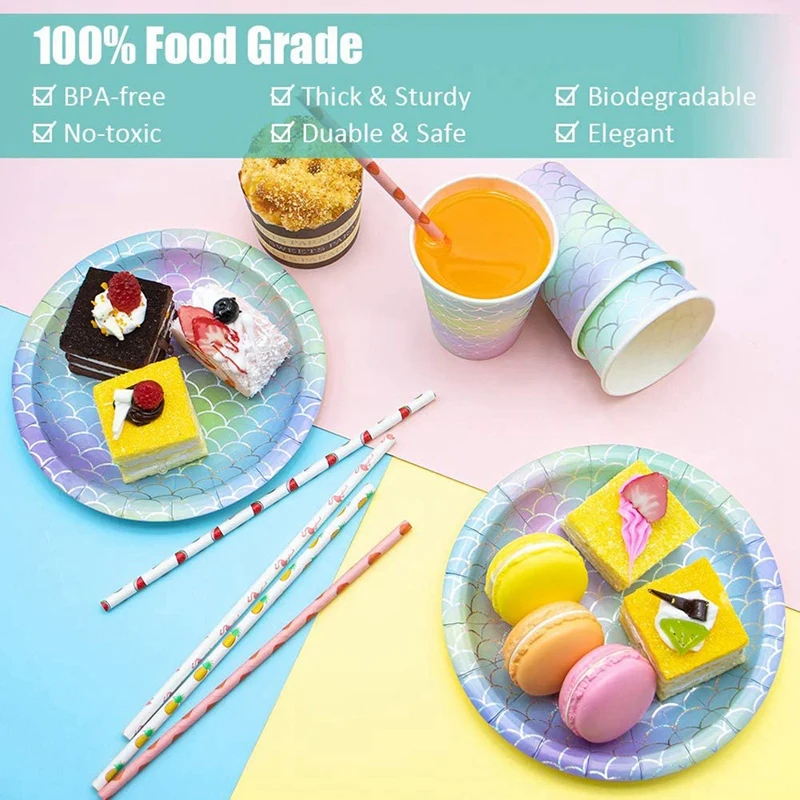 

150 Pieces Party Supplies Paper Tableware Set-Baby Shower Birthday Hawaiian Ocean Cocktail Party Disposable Tableware