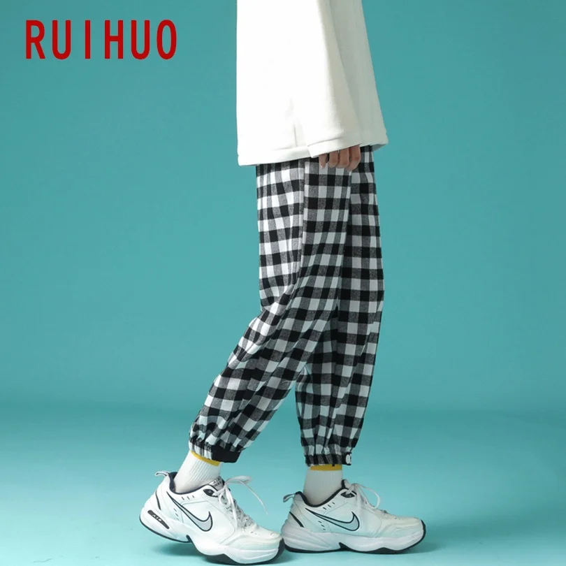 

RUIHUO 2021 New Harem Plaid Pants Men Trousers Casual Joggers Sweatpants Men Pants Hip Hop Streetwear Male Plus Size M-3XL