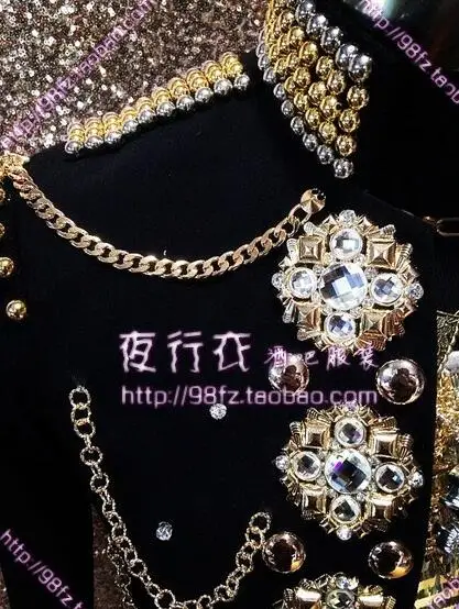 

Personality Plus Men's Size New Black Handmade Beading Jacket suit Costumes Stage Performance Nightclub Male Singer Rivet Coat