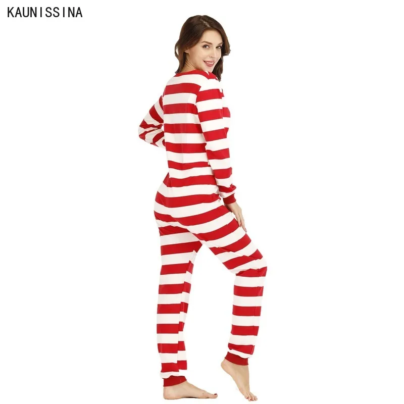 

Women Autumn Winter Sleepwear Onesie Adult Nightwear Long Sleeve Christmas Onesies Striped Zipper Women One Piece Nightwear Suit