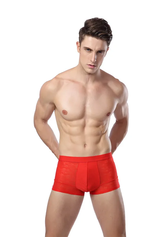 QT186-Red IYUNYI, мужское нижнее белье, боксеры, шорты, ледяной шелк, прозрачные, дышащие трусы, U выпуклый мешочек, сексуальное бикини, мужские трусы, шорты - Цвет: QT186-Red