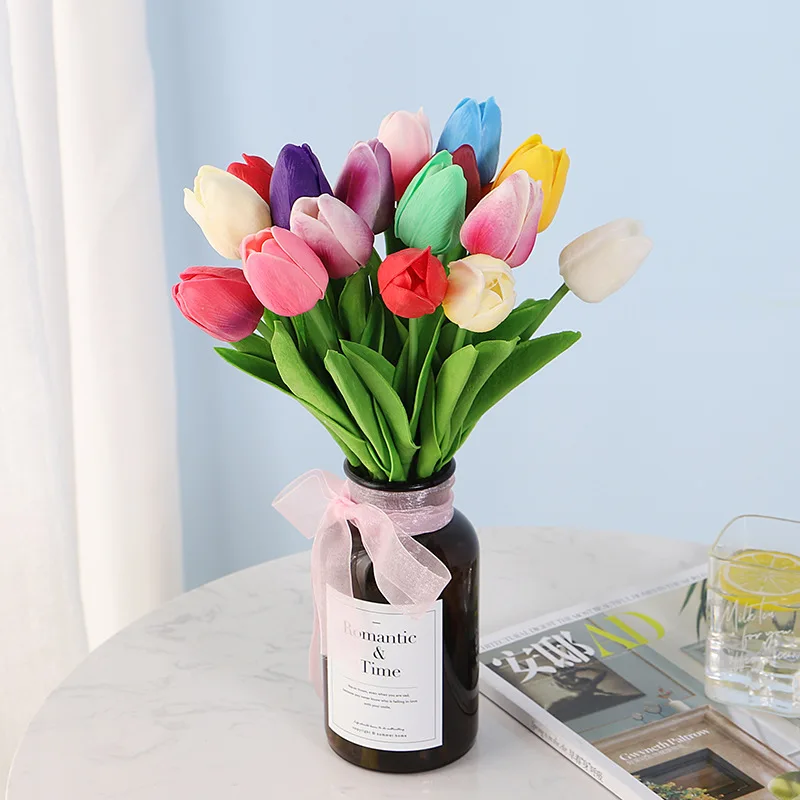 

New Mini PU Plastic Tulip Artificial Flower Artificial Flower Silk Flower Wedding Party Home Decoration Flower