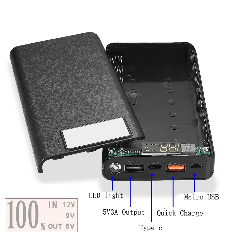 Quick Charge Версия 8x18650 Внешний аккумулятор чехол с двойным USB мобильный телефон