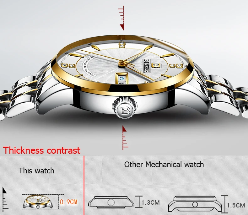 Механические часы Бингер с автоматическим заводом, механизм Seiko(NH35A), стабильные и надежные механические часы