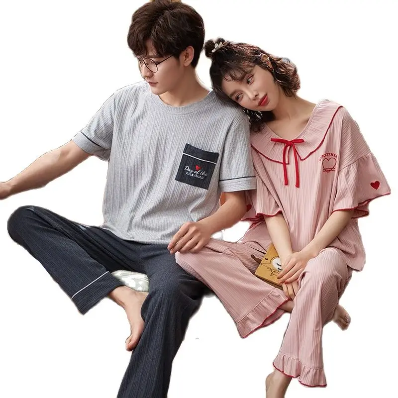 Размера плюс 5XL пижамные комплекты из хлопка летняя пижама с принтом для пар