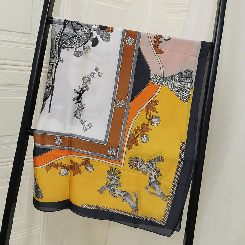 New Ins Style Silk Scarf Female Yingchun Horse Grey Green Decoration Sunscreen Thin Shawl |