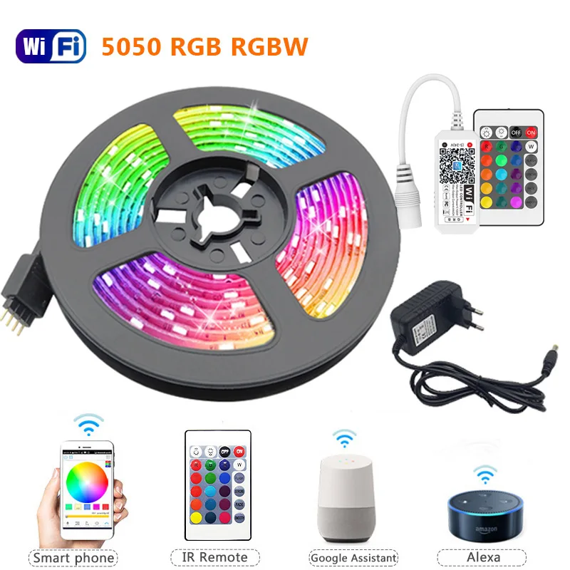 5m 10m 15m RGBW RGBWW RGB LED Strip Light 5050 SMD 2835  Flexible Ribbon Luces Room Light Decor DC12V IR WiFi Remote Contoller