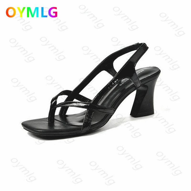 

2021 summer new thick-heeled high-heeled flip-flop sandals women's outer wear fashion square toe heels women pumps High heels