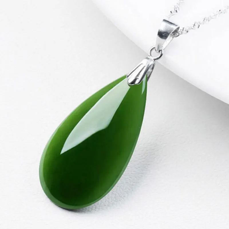 

New green chalcedony drop pendant fashion simple Women 925 silver necklace agate pendant holiday gift jewelry
