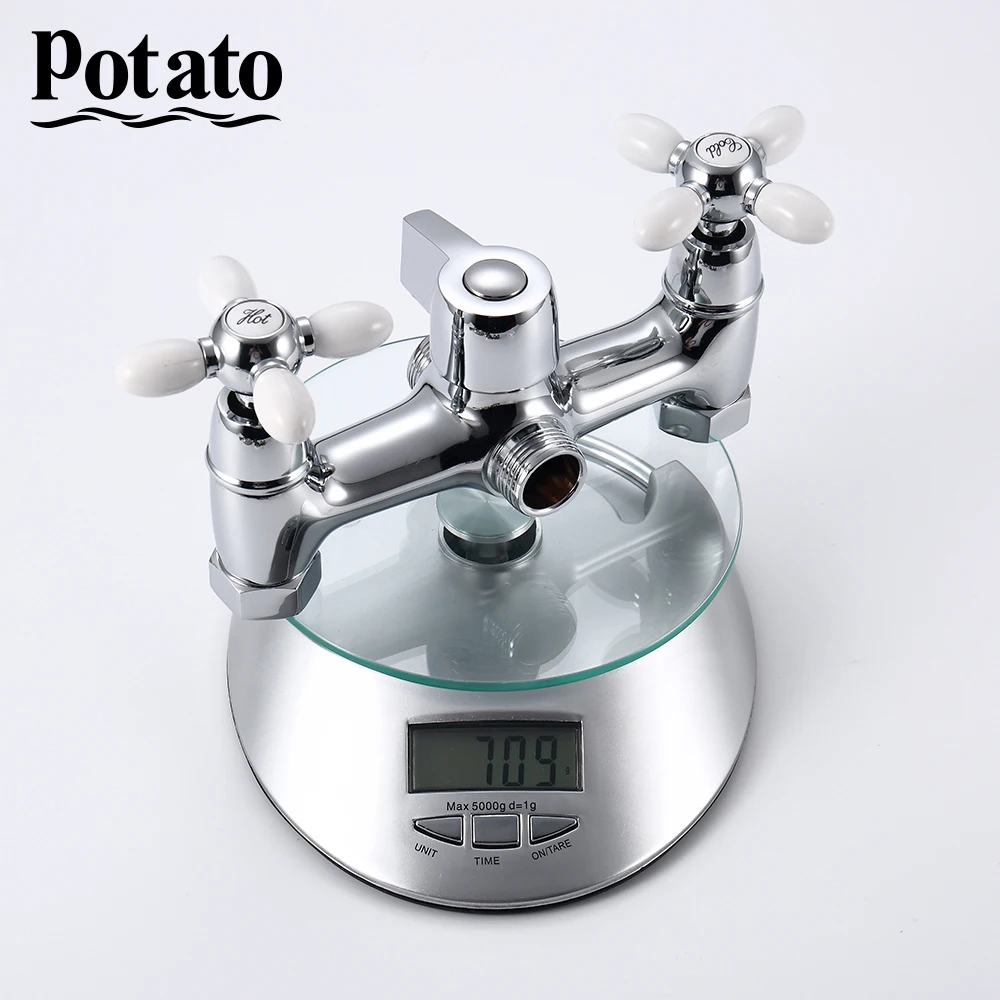 potato bathroom shower faucet 5 colors bright mordern long nose hot and cold water mix with shower head shower set p2771 free global shipping