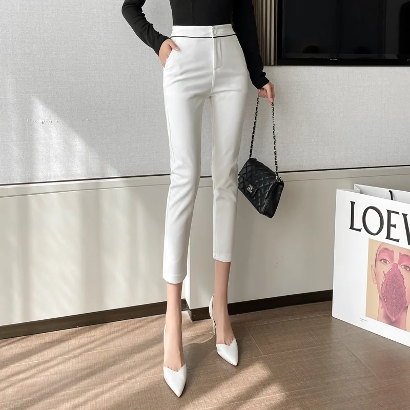 

All Match Elegant Office Lady Slim Work Pants High Waist Women Straight Suit Pants Streetwear Ankle-length Pencil Pants