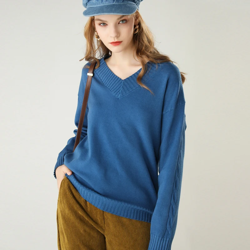 2019 New Style High Quality Spring Autumn Winter Women Femme Jumper Pullovers Sweater Flexible V-Neck Office Lady Cotton Viscose | Женская