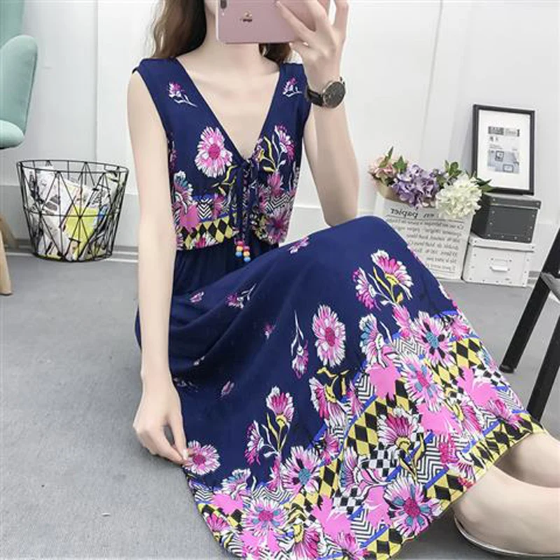 Винтажное женское летнее богемное платье пляжное элегантное с принтом Новое