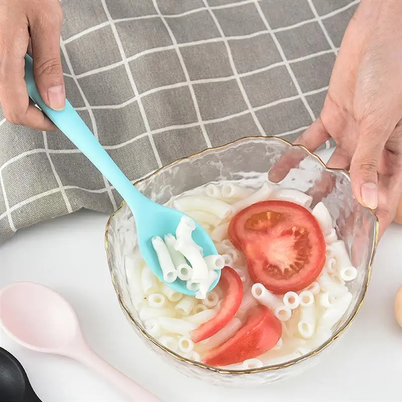 

4 Color Food Grade Silicone Long-handled Soup Spoon Solid Color Kids Spoon Kitchen Silicone Spoon Flatware Utensils Accessories