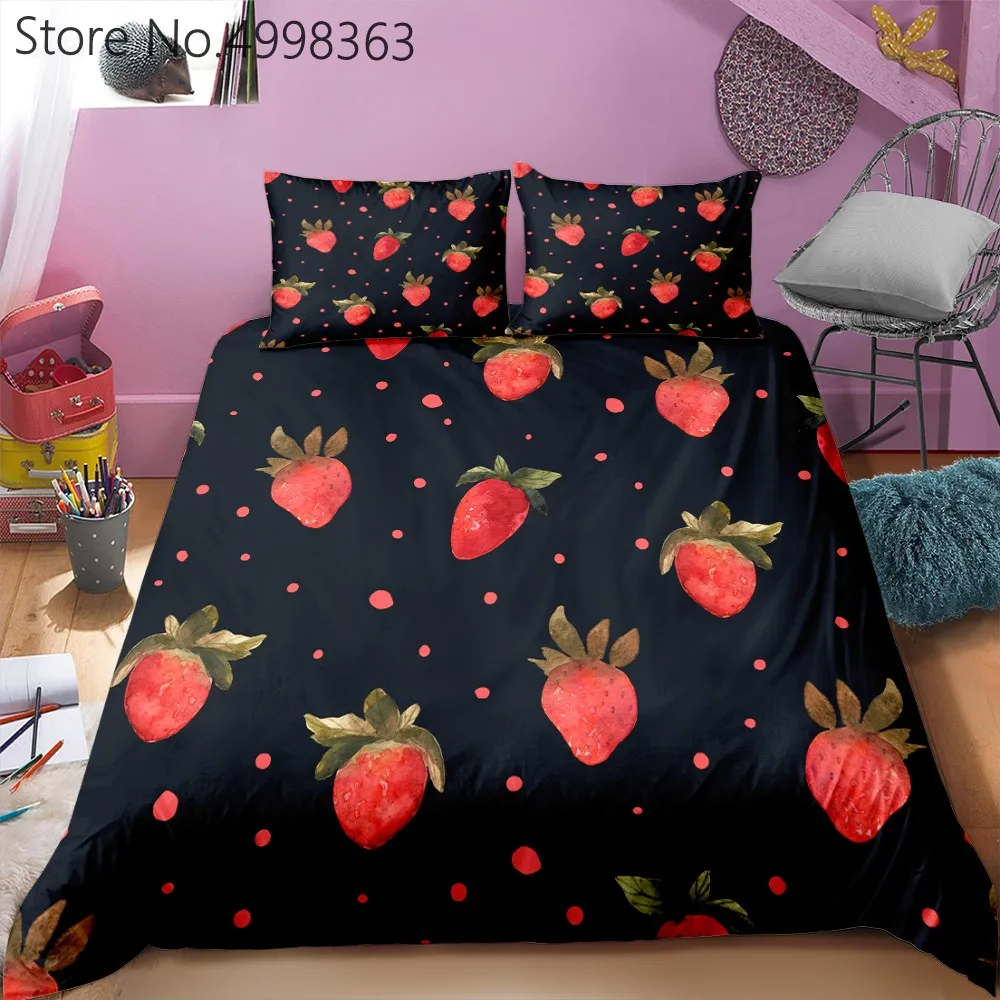 Наборы постельного белья с фруктами клубника лимон персик яблоко принт