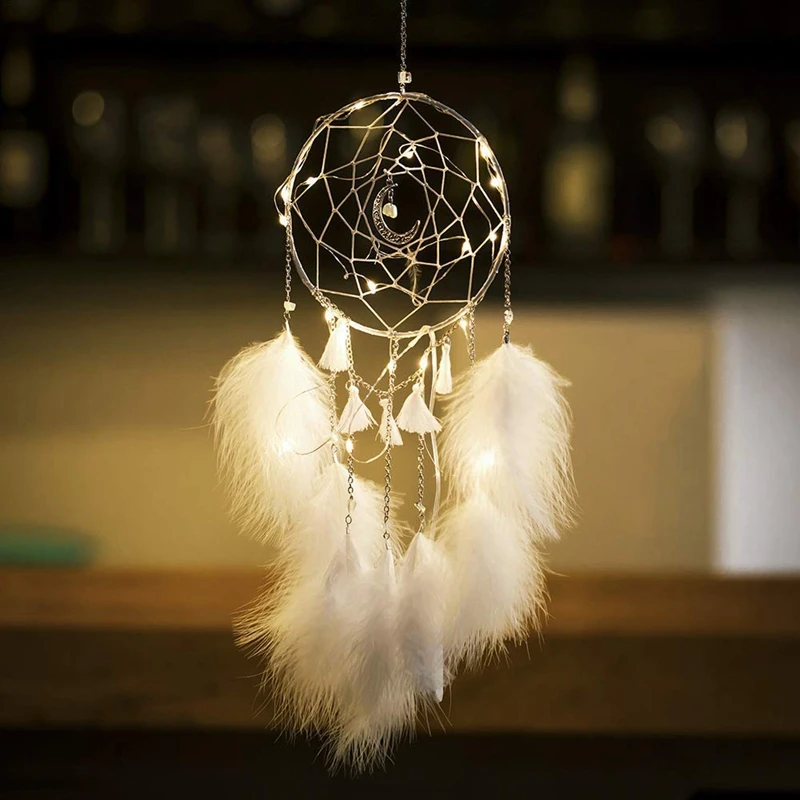 

LED Dream Catcher, Handmade Dream Catchers for Bedroom Wall Hanging Home Decor Ornaments Craft (White)