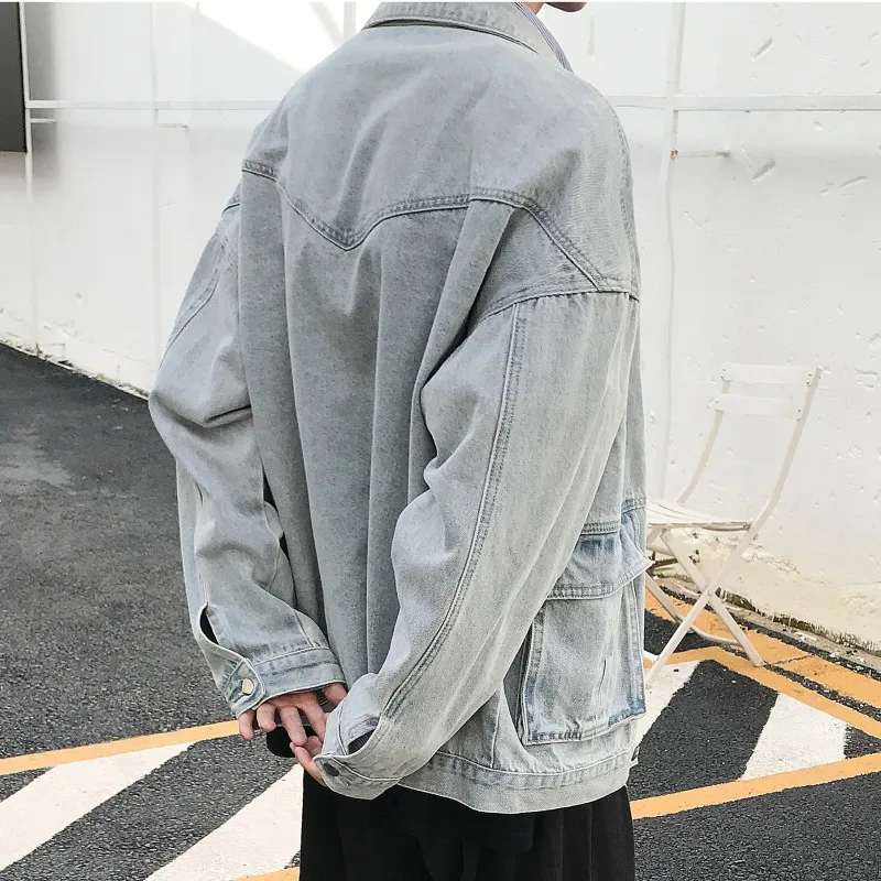 

New denim jacket male loose large pocket denim jacket