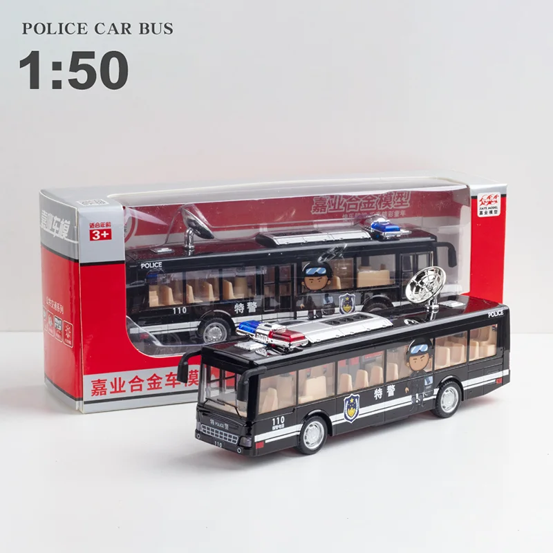 

Bisney 1:50 Luxury Police Vehicles Bus Model Car Passenger PoliceCar With Sound Light Children's Toys Long Car Diecast Toy Model