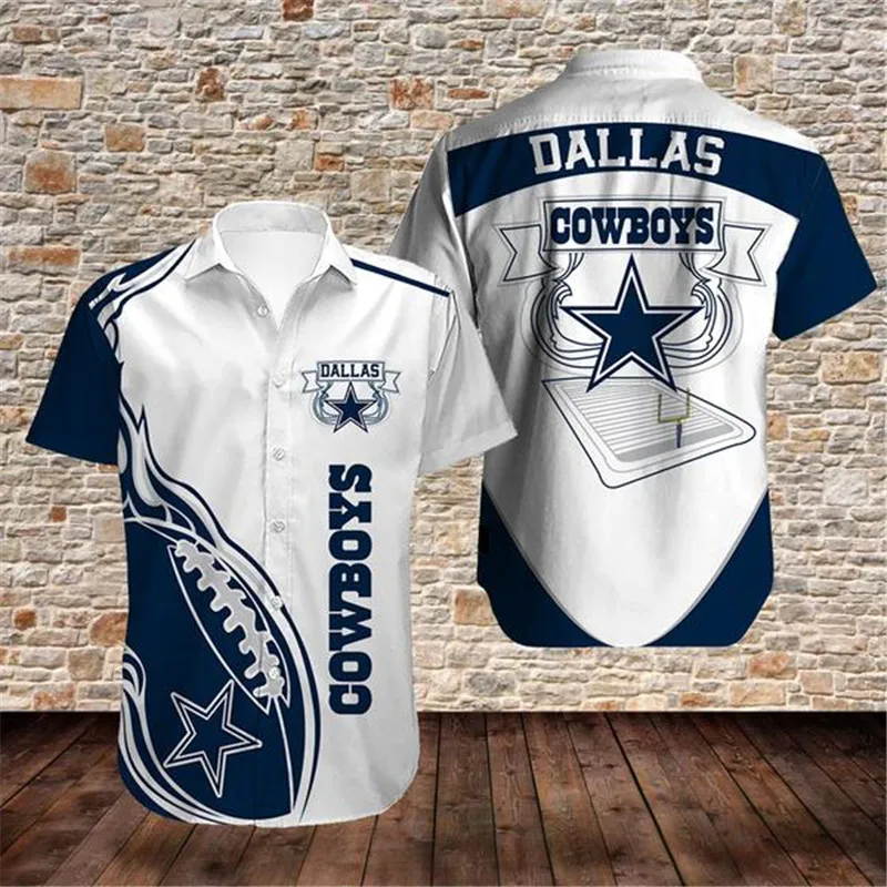 

2021 Unisex Dallas fashion Blue flame rugby print 3D hawaiian Cowboys shirts
